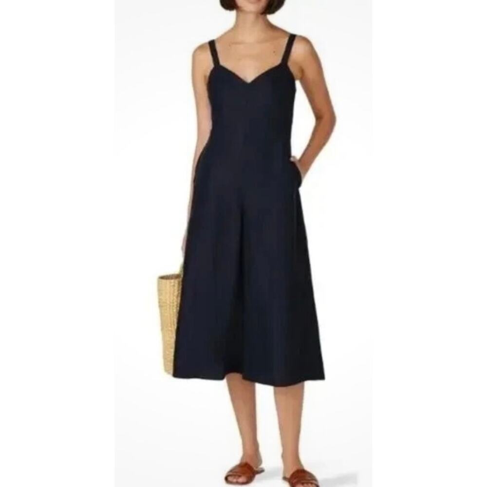 Club Monaco Wide Leg Linen Blend Jumpsuit Black Women's 2 Classic Relax - Picture 7 of 16